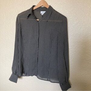 LOFT Women’s Black and White Geometric Mesh Blouse Business Evening Out Size 10